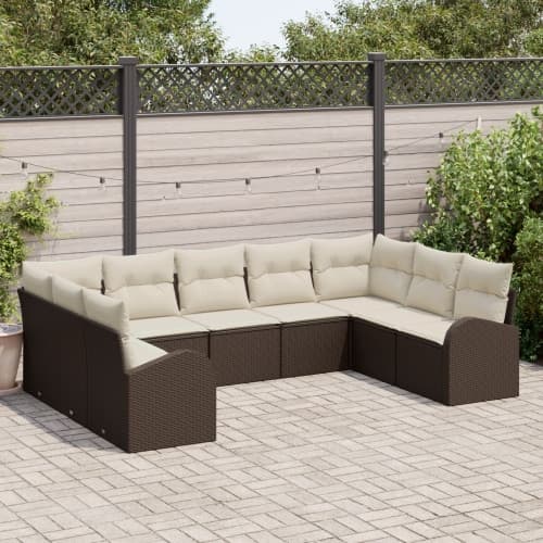 9 Delars Trädgårdsoffset med Kuddar Brun Poly Rattan, vidaXL 2-Sits Trädgårdsoffa med Förvaring & Kuddar Brun Poly Rattan