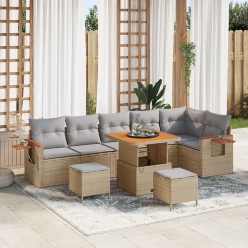 9-delars Trädgårdsoffagrupp med Kuddar Beige Poly Rottning Akacia, vidaXL 3-delars Trädgårdsdining set med Kuddar Beige Poly Rottning Akacia