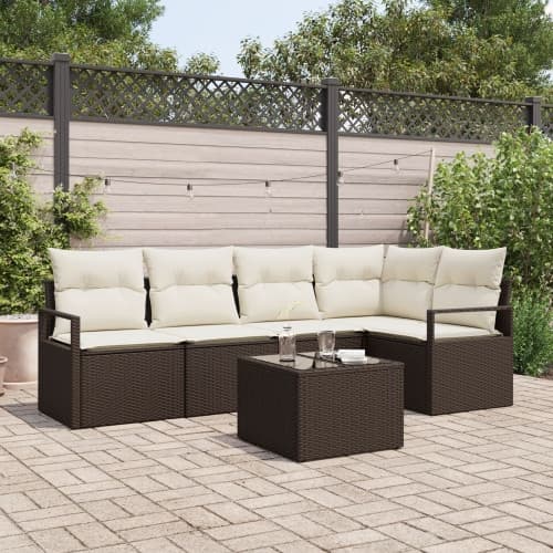 5-delars Trädgårdsoffasett med Kuddar Grå Poly Rattan, vidaXL 2-sits Trädgårdsoffa med Förvaring & Kuddar Brun Poly Rattan