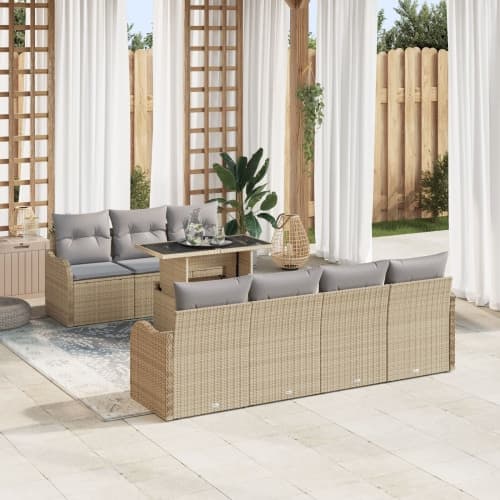 8 Delars Trädgårdsoffset med Kuddar Beige Poly Rattan