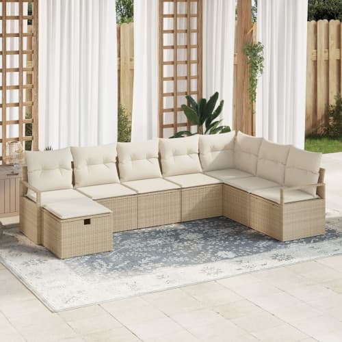 8 Delars Trädgårdsoffa Set med Kuddar Beige Poly Rattan, vidaXL 2-Sits Trädgårdsoffa med Kuddar Beige Poly Rattan