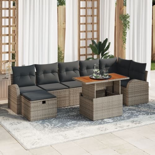 8-delad trädgårdsoffuppsättning med dynor Grå Poly Rattan, vidaXL 2-sits trädgårdsoffa med förvaring & dynor Grå Poly Rattan