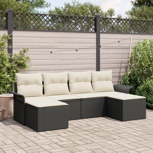 6-delad Trädgårdsoffa Set med Kuddar Svart Poly Rattan, vidaXL 2-sits Trädgårdsoffa med Förvaring & Kuddar Svart Poly Rattan