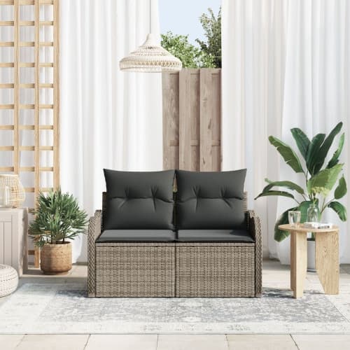 2-Sits Trädgårdsoffa med Förvaring & Kuddar Grå Poly Rattan
