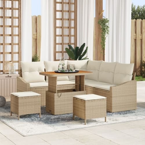 8-delad trädgårdsoffaset med kuddar beige Poly Rattan Akacia