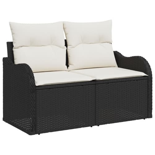 9-delad trädgårdsoffset med kuddar svart poly rattan, vidaXL 2-sits trädgårdsoffa med förvaring & kuddar svart poly rattan