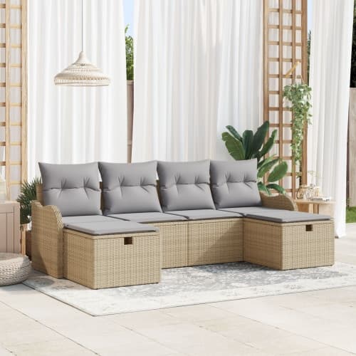 6-delad trädgårdsoffa med kuddar beige poly rattan, vidaXL 2-sits trädgårdsoffa med kuddar beige poly rattan