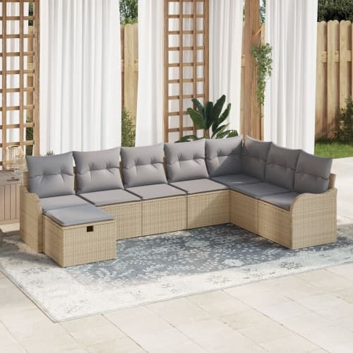 8-delad trädgårdsoffasett med kuddar beige poly rattan