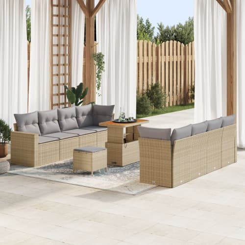 11-delat Trädgårdsoffeset med Kuddar Beige Poly Rattan Akacia, vidaXL 3-delat Trädgårdsmöbler med Kuddar Beige Poly Rattan Akacia