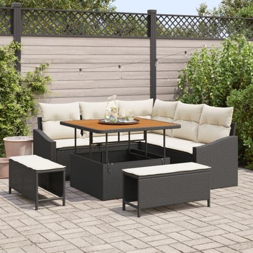 8-delat trädgårdssoffset med kuddar svart poly rattan, vidaXL 2-sits trädgårdssoffa med kuddar svart poly rattan, vidaXL 3-delat trädgårdsdining-set m