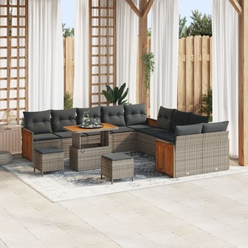 13 Delars Trädgårdsssofa Set med Kuddar Grå Poly Rattan Akacia, vidaXL 2-sits Trädgårdsssoffa med Kuddar Grå Poly Rattan, vidaXL 3 Delars Trädgårdsser