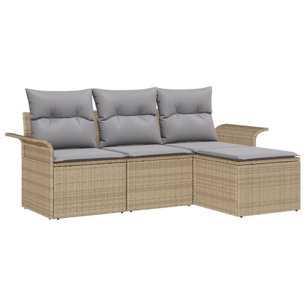 4-Dela Trädgårdsoffasats med kuddar Beige Poly Rattan