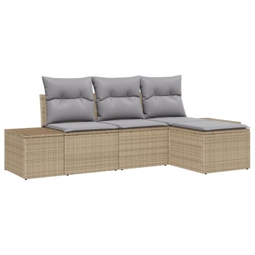 4-delars trädgårdsoff-set med kuddar Beige Poly-rotting