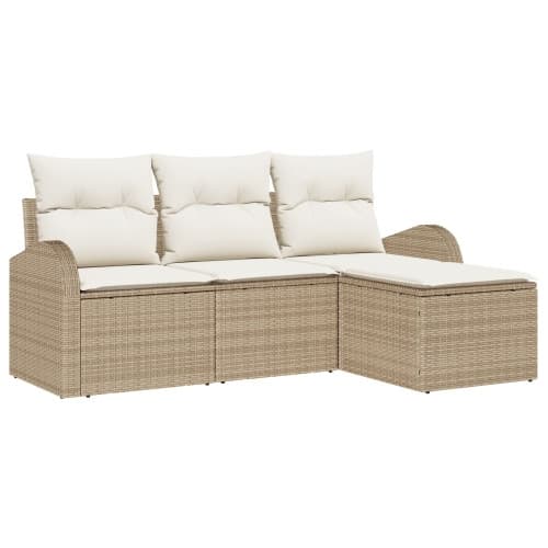 4-delad trädgårdsoffaset med kuddar beige poly rotting