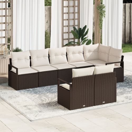 8-delad trädgårdsoffセット med kuddar Brun Poly Rattan