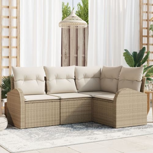 4-delars trädgårdsofa set med kuddar beige poly rotting
