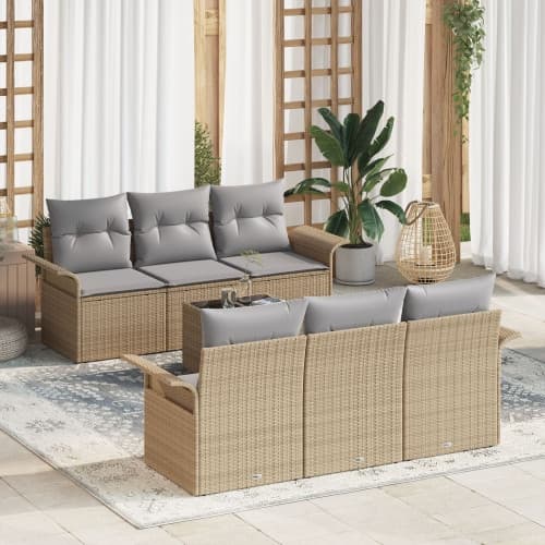 7 Delars Trädgårdsoffaset med Kuddar Beige Poly-Rotting