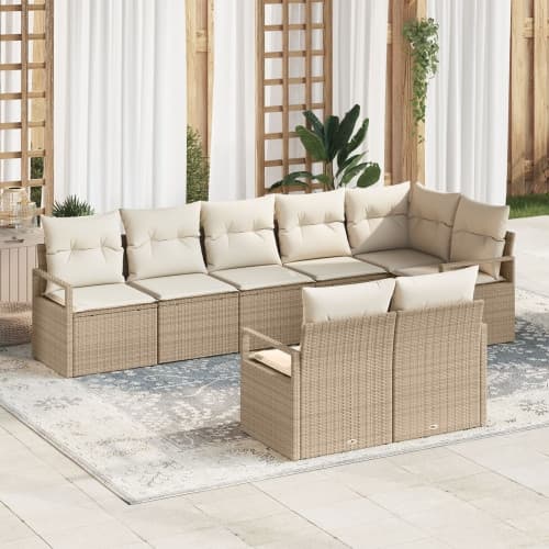8 Delars Trädgårdsoffset med Kuddar Beige Poly Rattan