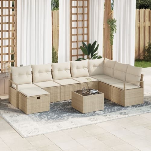 9 Delars Trädgårdsoffset med Dynor Beige Poly Rattan