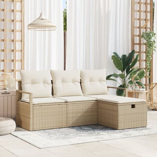 4-delad trädgårdsoffset med kuddar beige poly rotting