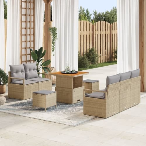 8-delat trädgårdsssoffset med kuddar Beige Polyrotting Akacia