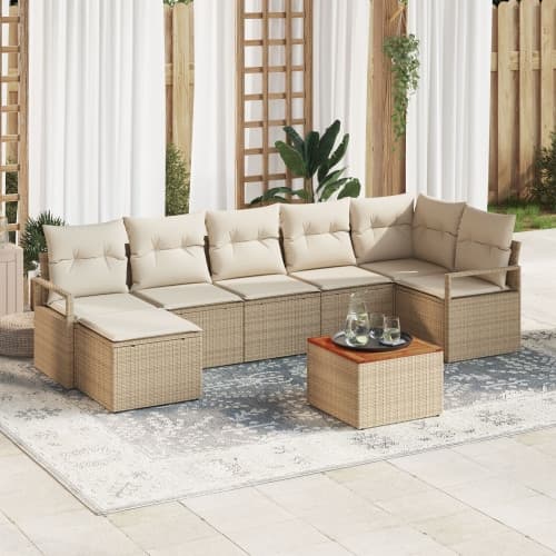 8-delars Trädgårdsoffa Set med Kuddar Beige Poly Rattan Akacia