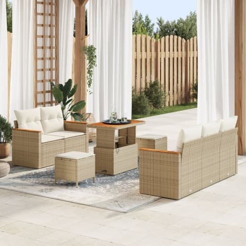 8-delat trädgårdsoff-set med kuddar beige poly rattan akacia