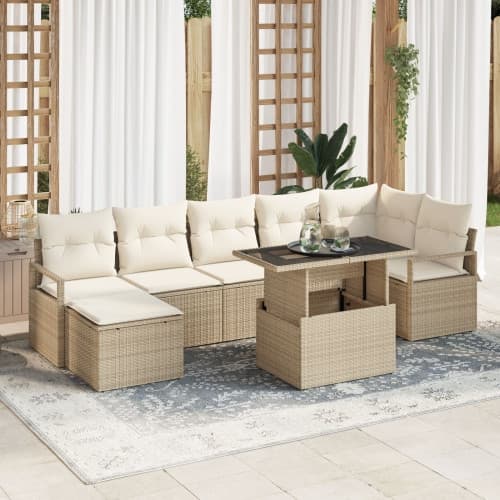 8-delars Trädgårdsoffagrupp med kuddar Beige Poly Rattan