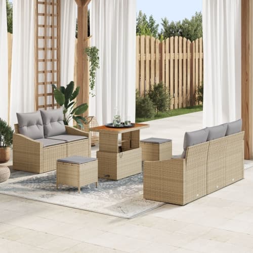 8-delars trädgårdsoffmöblemang med kuddar beige poly rattan akacia