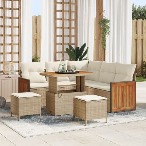 8-delat Trädgårdsoffset med Kuddar Beige Poly Rattan Akaciaträ