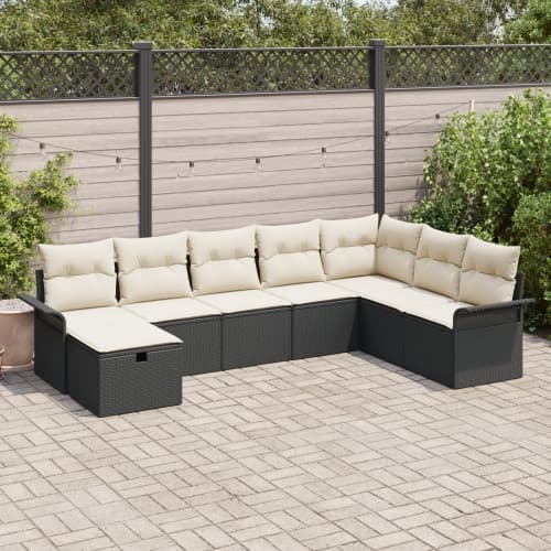 8 Delar Trädgårdsofa Set med Kuddar Svart Poly Rattan