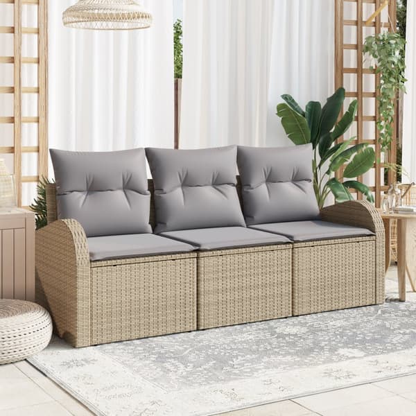 3-delat Trädgårdsoffset med Kuddar Beige Poly Rattan