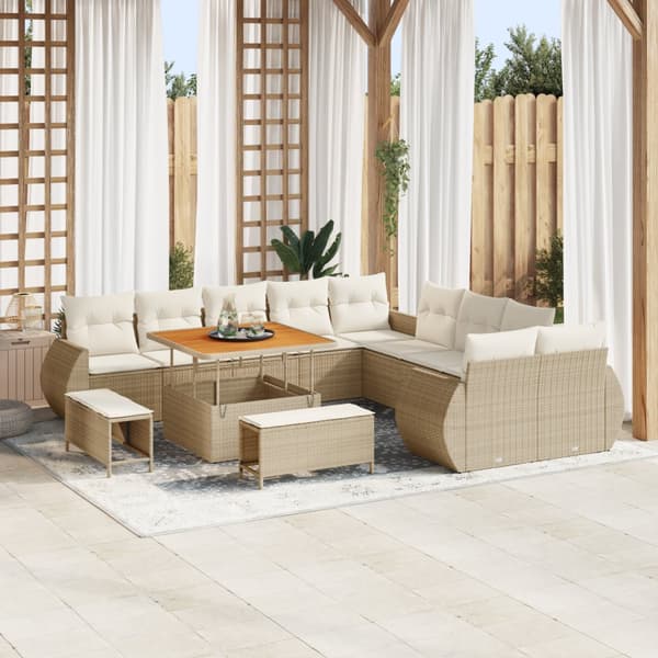 13-delat trädgårdsofa set med kuddar beige poly rattan akacia