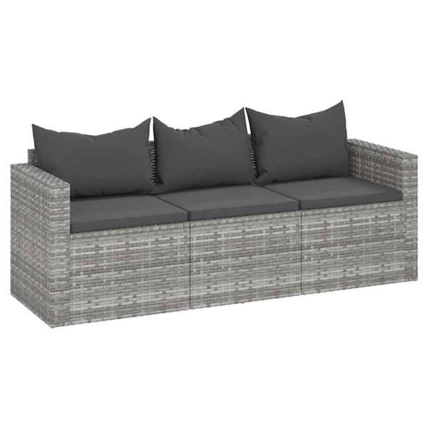 Loungesoffa 3-sits med dynor grå konstrotting