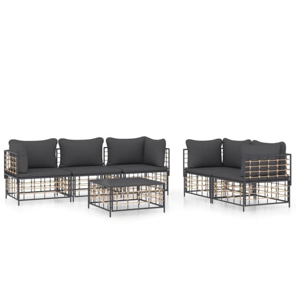 Loungegrupp 6 delar med dynor antracit konstrotting