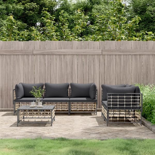Loungegrupp 6 delar med dynor antracit konstrotting