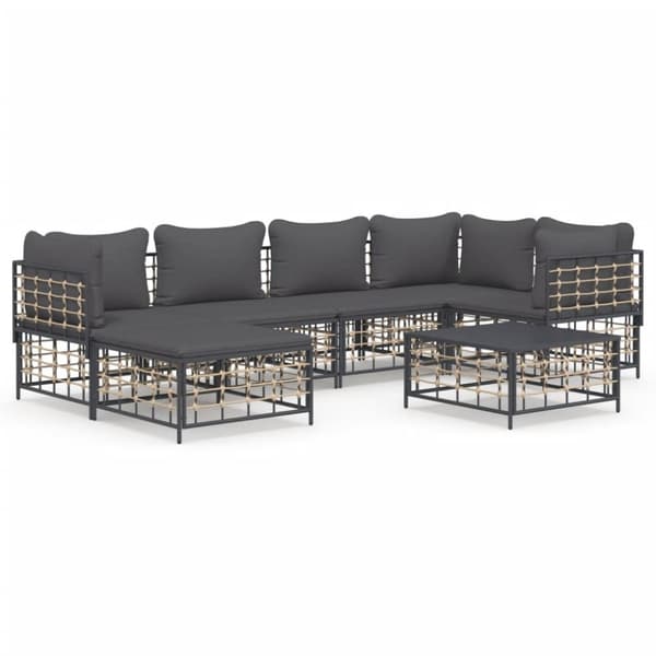 Loungegrupp 7 delar med dynor antracit konstrotting