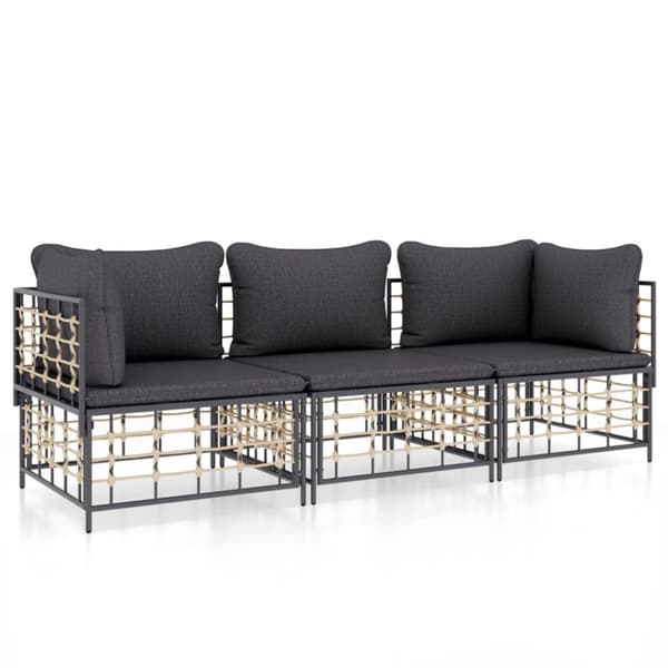 Loungegrupp 3 delar med dynor antracit konstrotting