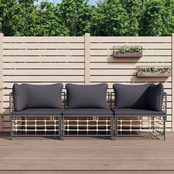 Loungegrupp 3 delar med dynor antracit konstrotting
