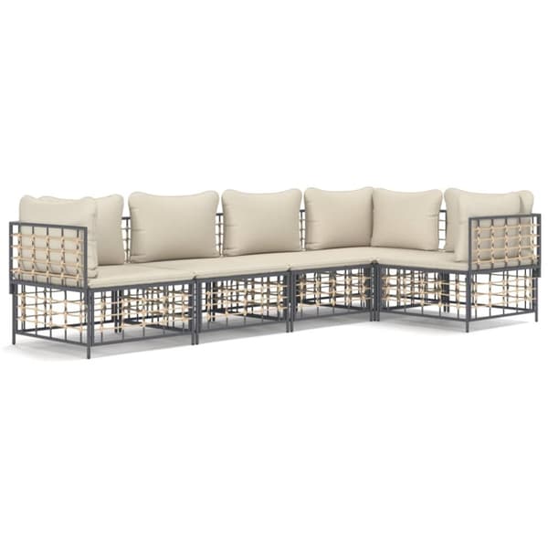 Loungegrupp 5 delar med dynor antracit konstrotting