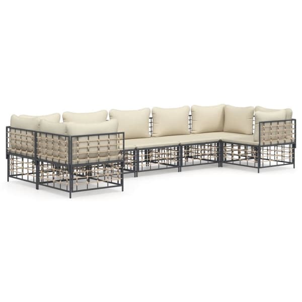Loungegrupp 7 delar med dynor antracit konstrotting