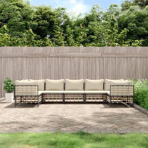 Loungegrupp 7 delar med dynor antracit konstrotting