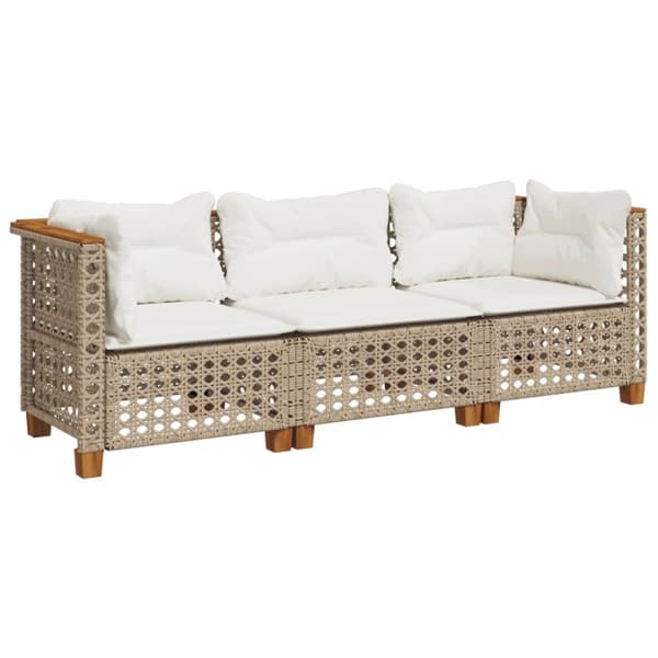 Trädgårdssoffa 3-sits med dynor konstrotting beige