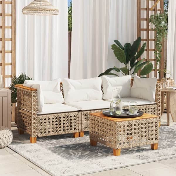 Trädgårdssoffa 3-sits med dynor konstrotting beige