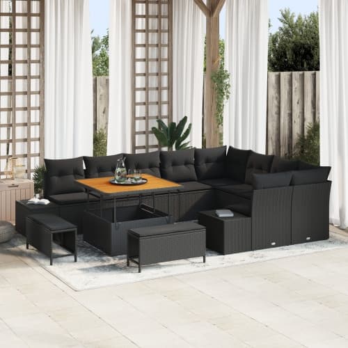 12-delad trädgårdsoffasett med kuddar Svart Poly Rattan Akacia, vidaXL 3-delad trädgårds matsalsset med kuddar Svart Poly Rattan Akacia, vidaXL 2-sits
