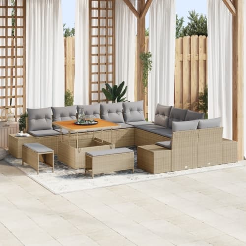 13-delad Trädgårdsoffapark med Kuddar Beige Poly Rattan Akacia