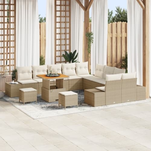 13-delars trädgårdsoffaset med kuddar Beige Poly Rattan Akacia