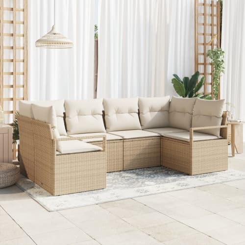 6-delars trädgårdsoffset med kuddar beige poly rotting