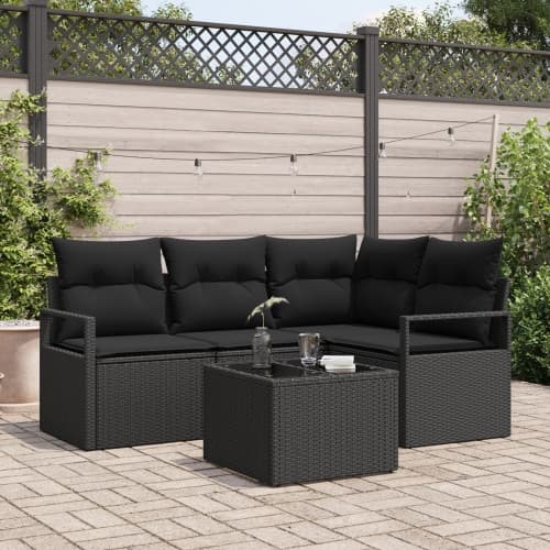 5-delars trädgårdssoffset med kuddar beige poly rattan, vidaXL 2-sits trädgårdssoffa med förvaring & kuddar svart poly rattan