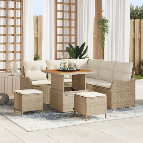8-delat Trädgårdsoff-set med kuddar Beige Poly Rattan Akacia, vidaXL 2-sits trädgårdsoffa med kuddar Beige Poly Rattan, vidaXL 3-delat trädgårdsdining